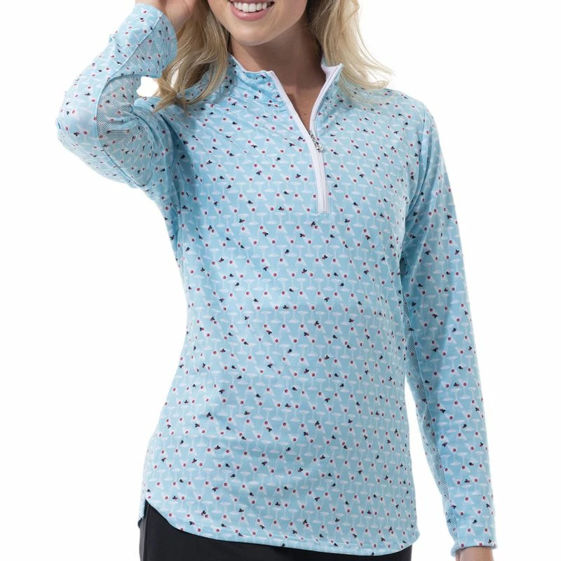 SanSoleil Women's Solcool Print 1/4 Zip Mock - Holiday Cheers 3 SanSoleil Women's Solcool Print 1/4 Zip Mock - Holiday Cheers