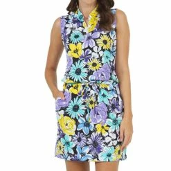 IBKUL Women's Sleeveless Drawstring Dress - Medeline Print