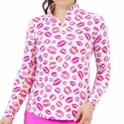 IBKUL Women's Kiss Me Kate Print Long Sleeve Mock Neck Top