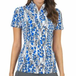 IBKUL Women's Kamila Print Short Sleeve Mock Neck Top