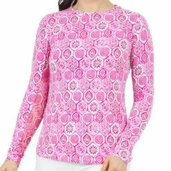 IBKUL Women's Long Sleeve Crew Neck Top - Terra Print